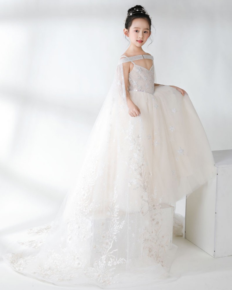 2019 Cute White Flower Girls' Dresses For Wedding Applique Tulle Princess Pageant Dress Floor Length First Holy Communion Dresses 2 pieces