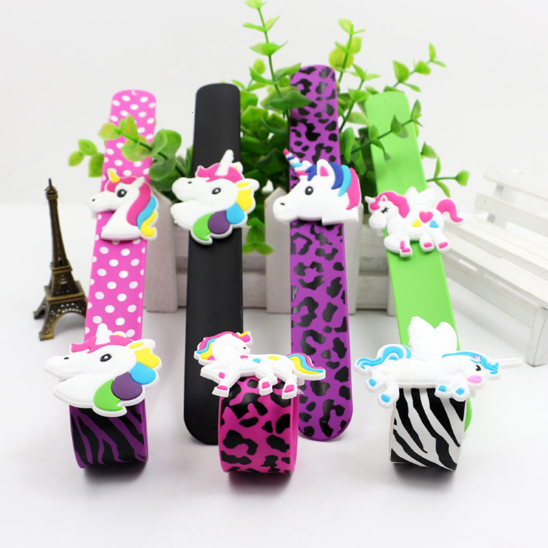 20 Pcs Wholesale Colors Printing Children Unicorn Wristband Kids Boys Girls Flexible Wrap Slap Bracelet Animal Enfant Bangle Gift Favors
