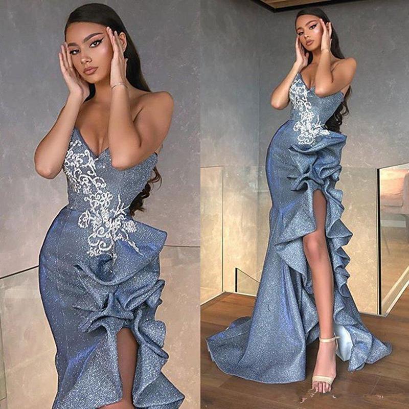 Sexy Side Split Mermaid Prom Dresses with Ruffles Sweep Train Sequins Evening Party Wear Lace Applique Arabic Party Dresses, Pink
Sexy Side Split Mermaid Prom Dresses with Ruffles Sweep Train Sequins Evening Party Wear Lace Applique Arabic Party Dresses, Pink