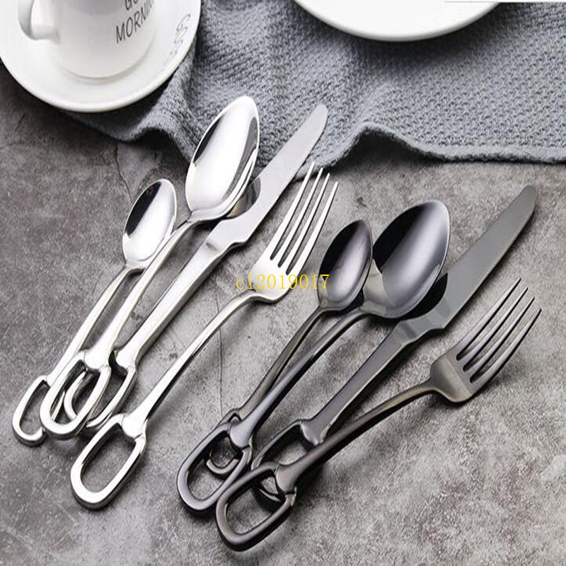 free shipping 10set Creative Nordic 304 stainless steel tableware set hanging hole series knife fork spoon practical Western tableware set o