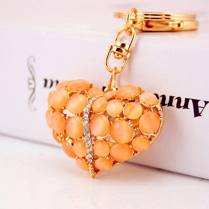 Love Heart Pendant Alloy Car Key Rings Gold Tone Plated Jelly Stone Paved 3d Metal Hearts Lobster Clasp Keychain Party Gift 3pcs