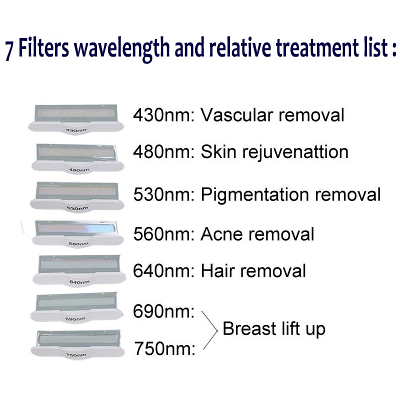 quality elight handpiece 7 filters different wavelength 430nm 480nm 530nm 560nm 640nm 690nm 750nm