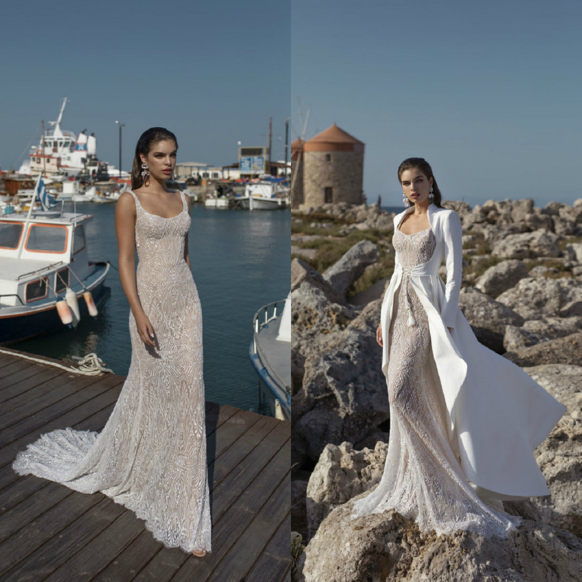 Elegant Lian Rokman Mermaid Wedding Dresses With Jacket 2020 Appliqued Lace Beads Bridal Gowns Sweep Train Modest Robe De Mariée