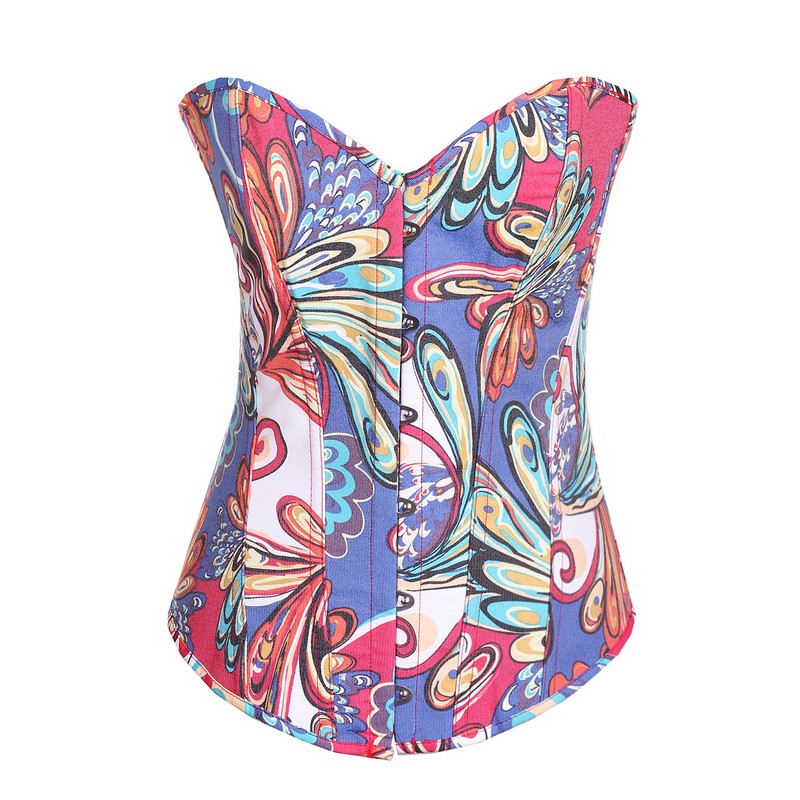 Colorful Printed Overbust Corset Women No Trim Vivid Floral Lace-up Padded Bustier Fashion Daily Corset Slim Body Waist Cincher Shapewears