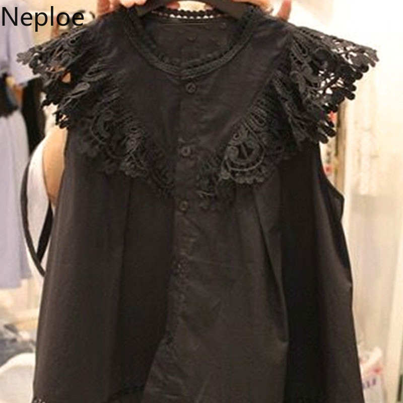 Neploe Lace Patchwork Blouse Women Summer 2020 Korean Single Breasted Sleeveless Blusa Loose Casual Female Shirts Top 1A529, Black
Neploe Lace Patchwork Blouse Women Summer 2020 Korean Single Breasted Sleeveless Blusa Loose Casual Female Shirts Top 1A529, Black