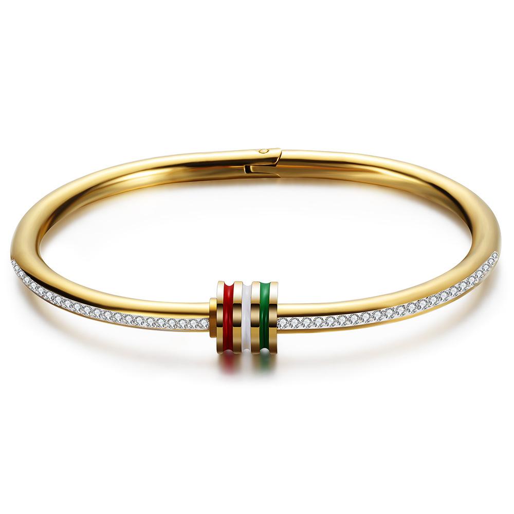 Titanium Jewelry for Women Stainless Steel Cuff Bangle Bracelet with Colorful Diamonds Gold Silver Rose Gold Lightweight for Daily Use Z250910