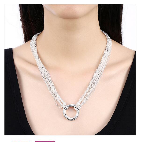 Hot sale many line three ring necklace sterling silver plate necklace SN264,wholesale fashion 925 silver Chains necklace factory direct sale
