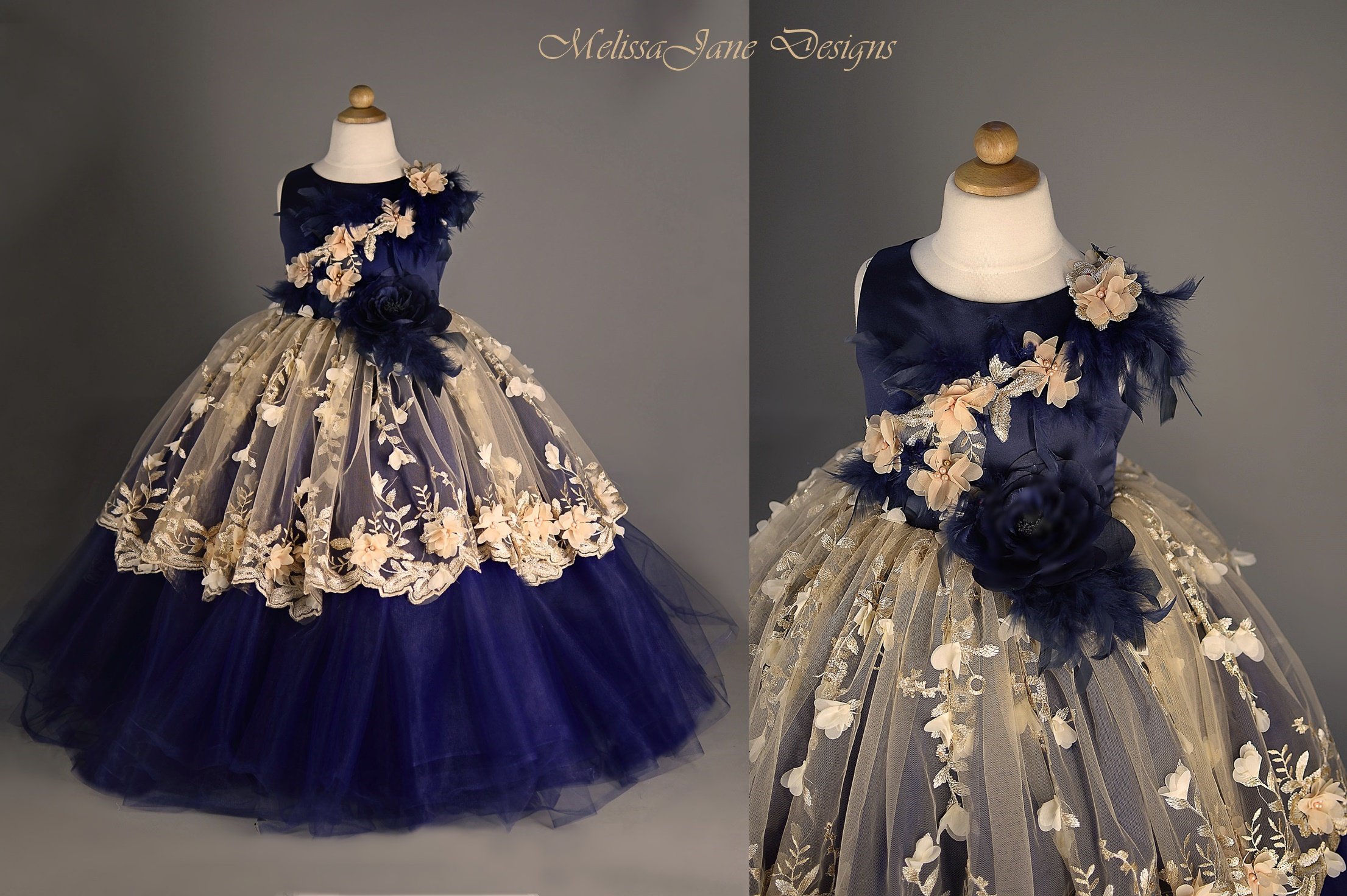 Latest Cute wer Girl Dresses Ball Gown Jewel Neck Lace 3D ral Appliqued Feather Birthday Party Gowns Kids Girls Pageant Dress