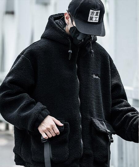 Men/Women Fleece Jacket Coat Winter Casual Thicken Warm Parkas Pocket Men Windbreker Lamb Jacket Men Outwear, Black