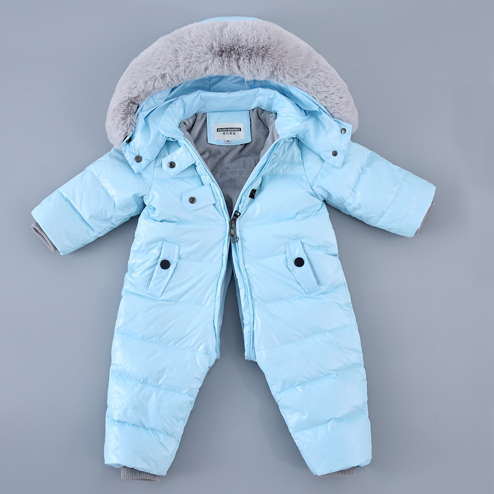 Baby Romper Winter Girl Boy Snowsuit Thermal Duck Down Fur Hooded Jumpsuit Newborn Kids Winter Climb Clothes Ski Suit Overalls