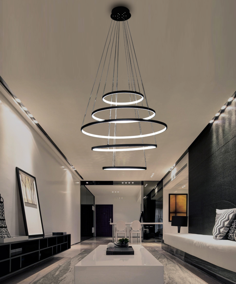 Modern Aluminum Classical Circle Ring Led Pendant Light For Living Room Bedroom White Black Silver Gold Frame Home Lighting