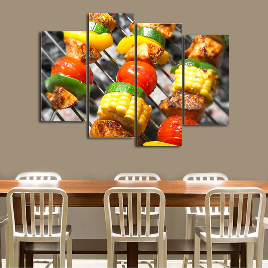 4pcs/set Unframed Delicious American Barbecue Meat Vegetables HD Food Print On Canvas Wall Art Picture For Home and Living Room