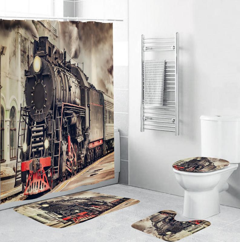 3D Gray Retro Train Printing Fabric Waterproof Bathroom Shower Curtains Anti-skid Rugs Toilet Lid Cover Bath Mat Set Home Decor
3D Gray Retro Train Printing Fabric Waterproof Bathroom Shower Curtains Anti-skid Rugs Toilet Lid Cover Bath Mat Set Home Decor