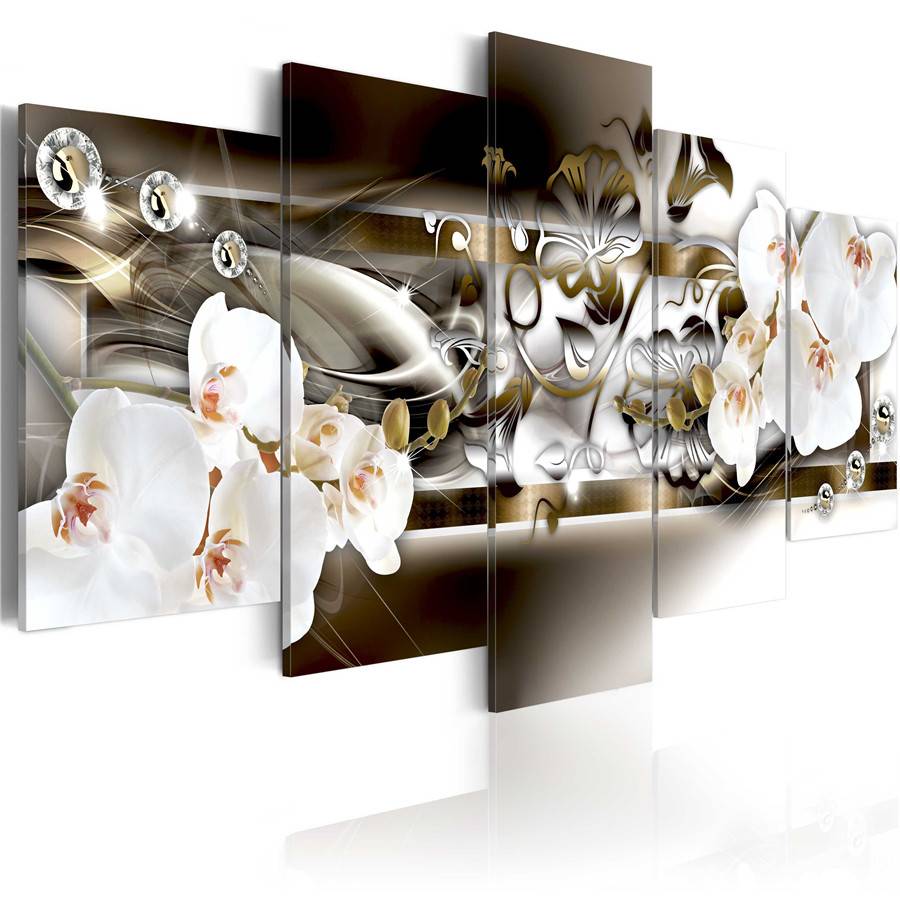 Fashion Wall Art Canvas Painting 5 Pieces Red Yellow Purple Diamond Lilies Flower Modern Home Decoration, No Frame
