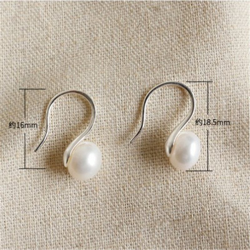 925 Sterling Silver Drop Earrings For Women Round Natural Freshwater Pearl Hook Dangle Earring Brincos Wedding Band Jewelry