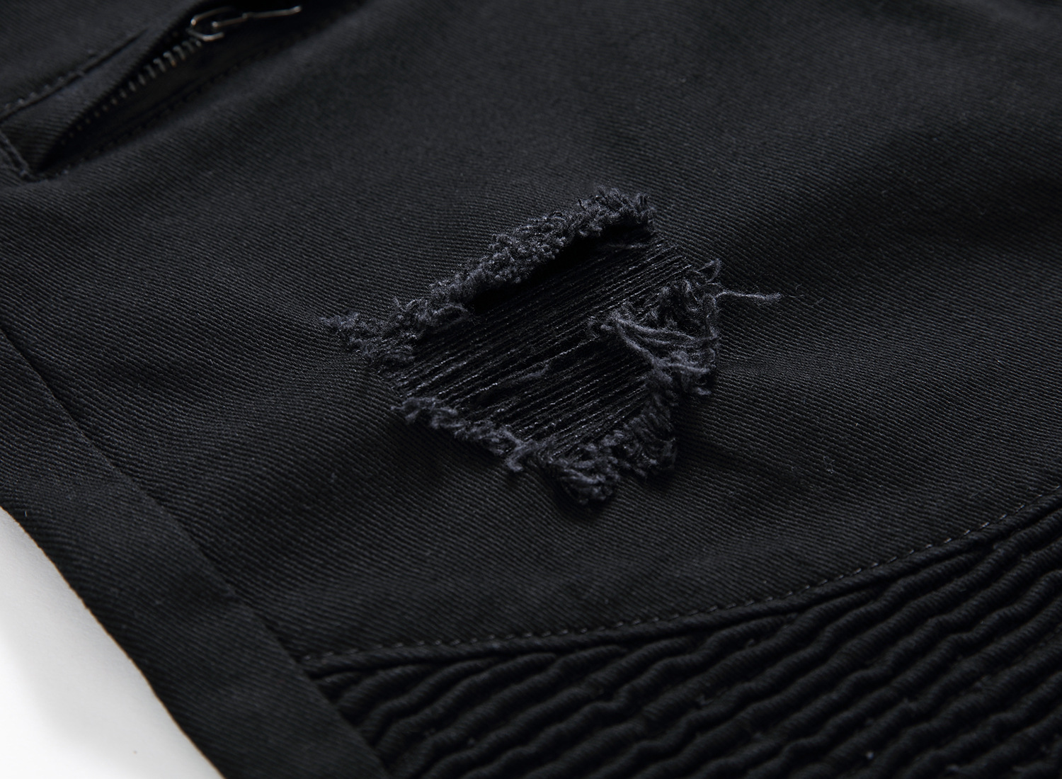 Men Denim Shorts Knee Length Slim Fit Large Size Black And White Hole Worn Out Biker Short Jeans