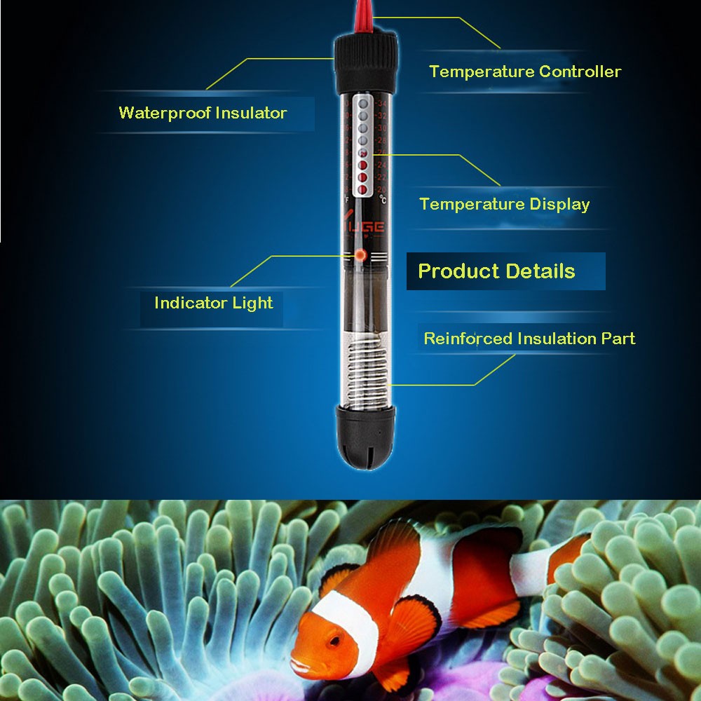 Water Aquarium Electric Heating Rod Submersible Heater for Aquariums Fish Tank Temperature Adjustment Controller 50/100/200/300W 220-240V