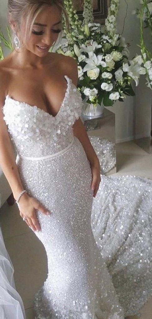Luxury Sparkly Sequins Applique Wedding Dresses 2020 Sexy Sweetheart Train Luxury Paillette Lace Wedding Gowns Vestidos De Novia