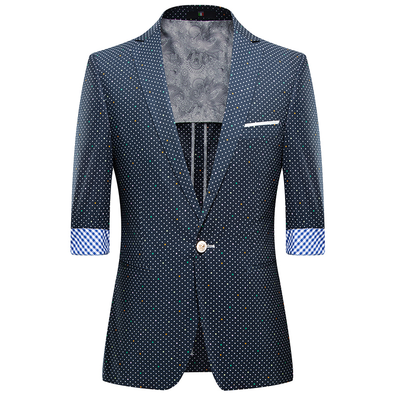 Summer Thin Jacket Casual Polka Dots Suit One Button Men's Party Stage Blazer Bracelet Sleeve Slim Fit Coat, Blue
Summer Thin Jacket Casual Polka Dots Suit One Button Men's Party Stage Blazer Bracelet Sleeve Slim Fit Coat, Blue