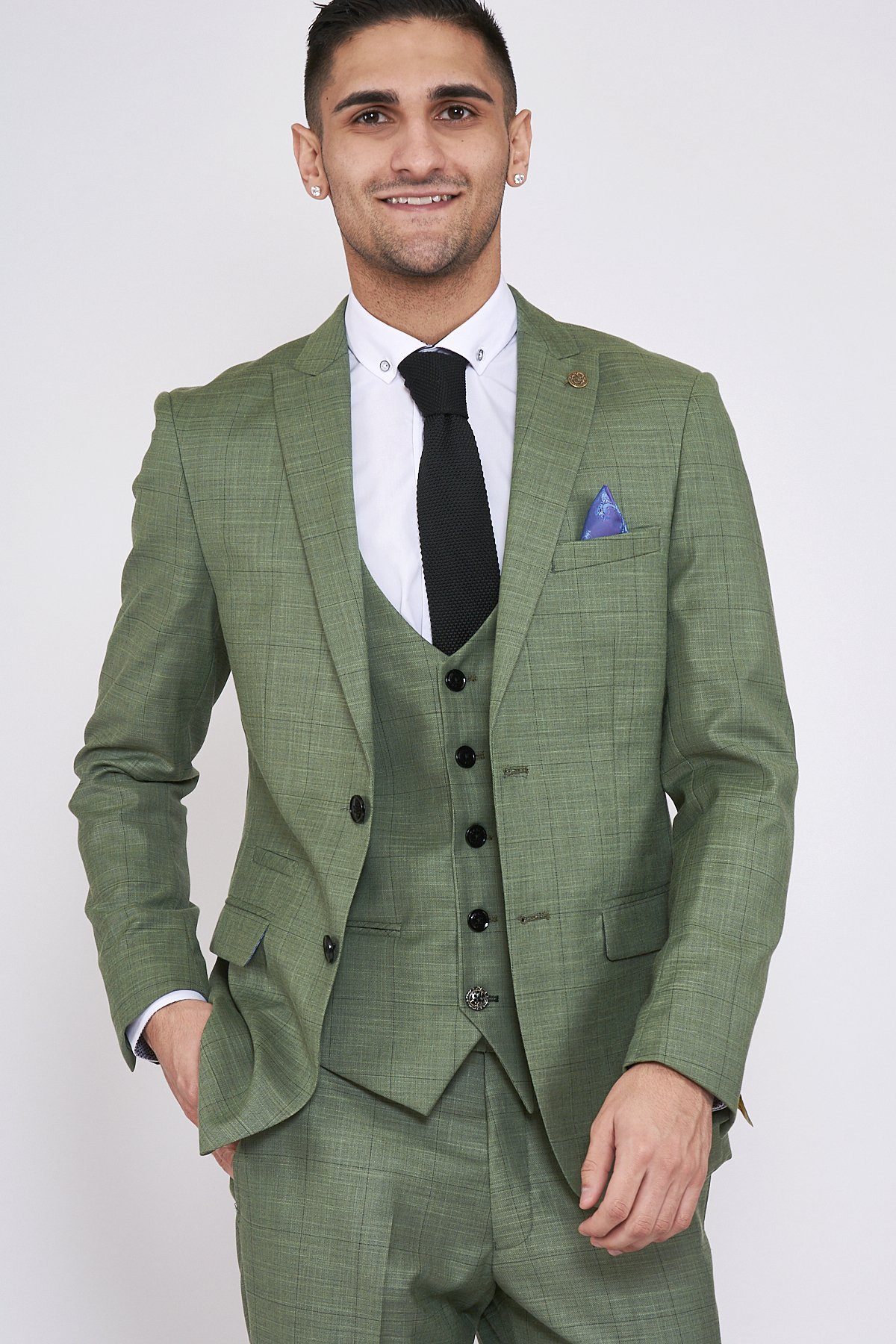 Olive Green Plaid Mens Suits for Groom Tuxedos 2019 Notched Lapel Slim Fit Blazer Three Piece Jacket Pants Man Tailor Made Clothing