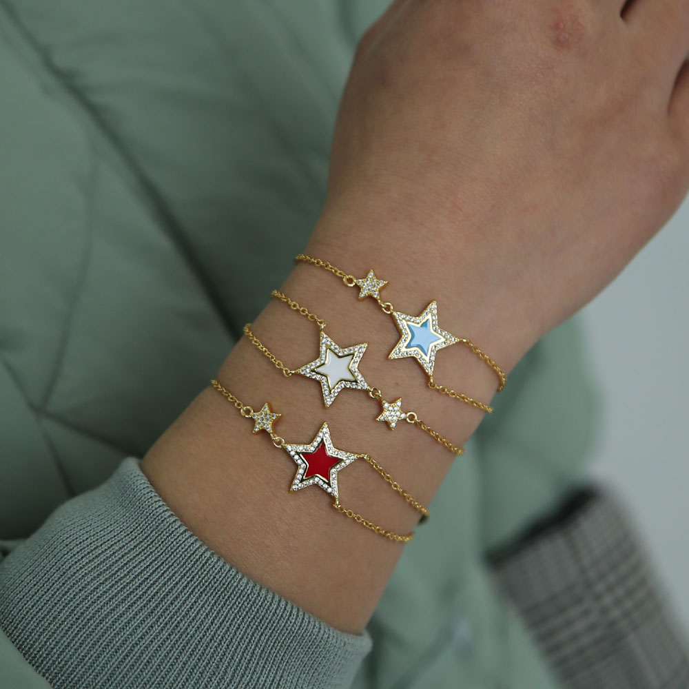 coloroful enamel star link chain bracelet for girl women Gold plated high quality cz paved fashion classic star design bracelets
