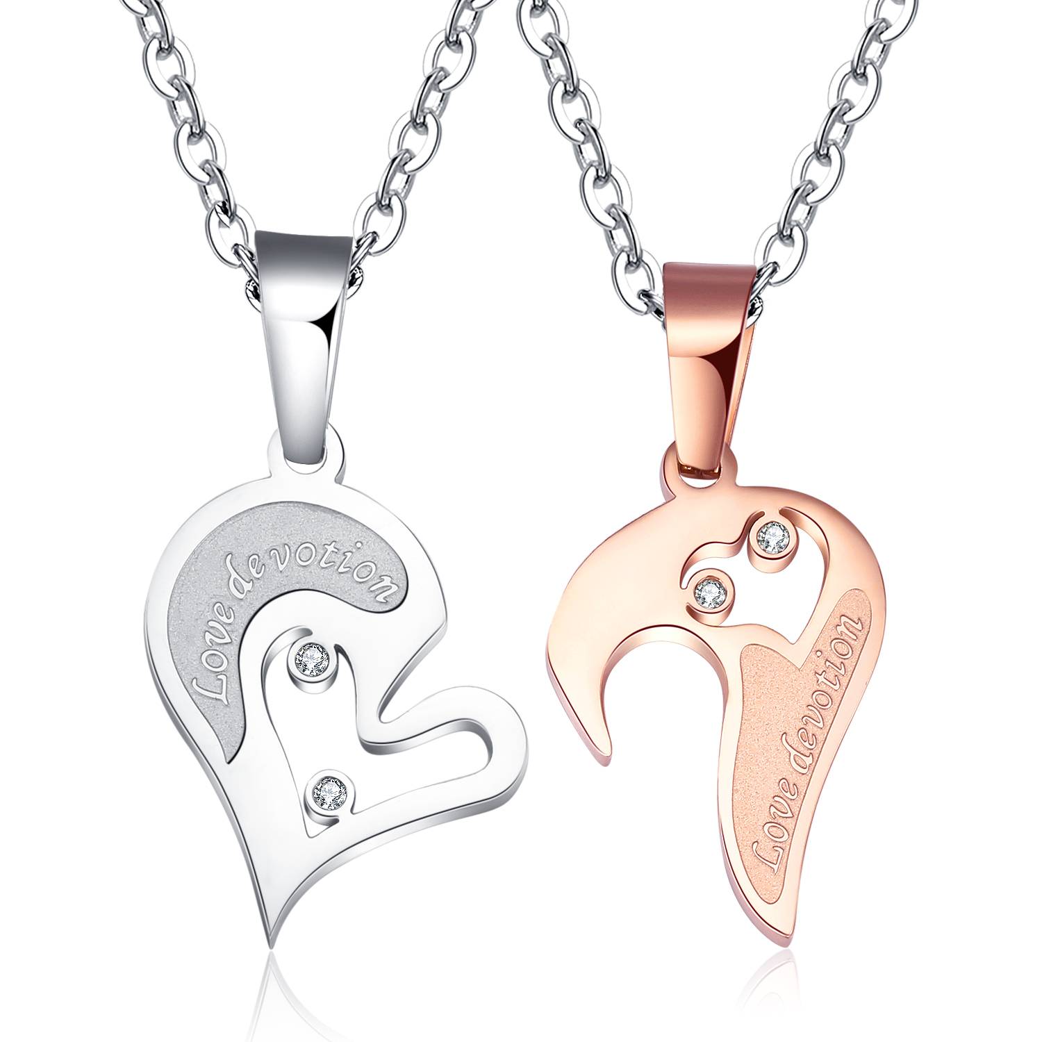 Lover Heart Shape Puzzle Pendant Necklace with Cubic Zirconia 14K Gold Plated Necklace Jewelry Lovers Gift