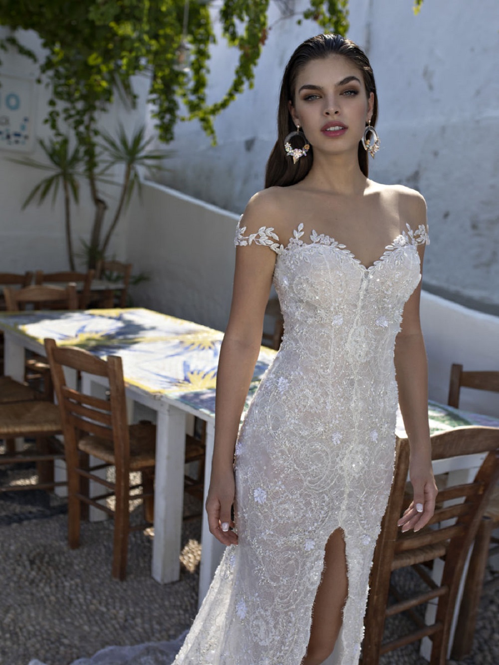 Lian Rokman Mermaid Front Split Wedding Dresses 2020 Appliqued Lace Jewel Neck Beads Bridal Gowns Sweep Train Backless Robe De Mariée