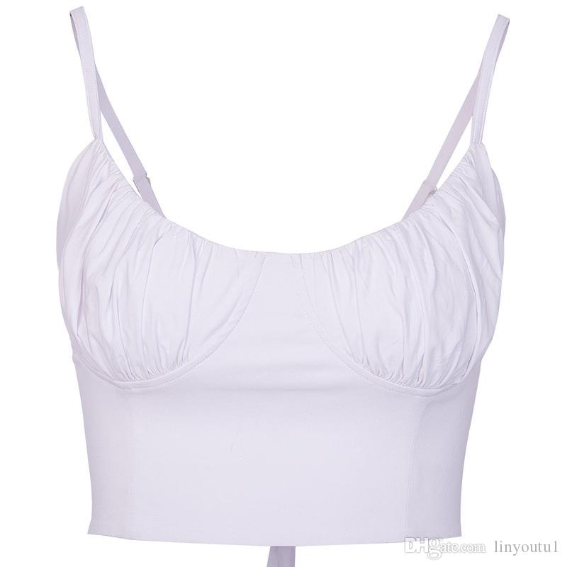 2020 Women's Shirt Solid Back strap Short Paragraph Navel Strap T-shirt Female Word Collar Slim Sexy Stitching T-shirt