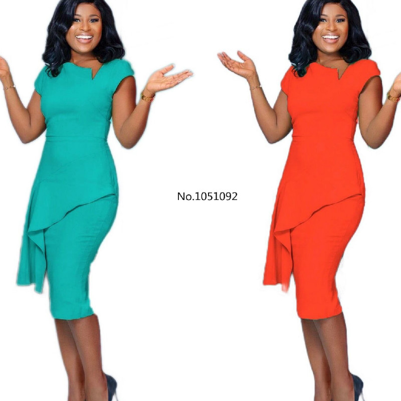 Elegant Women Dresses Fashion Short Sleeves Bodycon Screw Collar Ruffles Classy Office Ladies Modest Female Vestidos Plus Size, Sky blue
Elegant Women Dresses Fashion Short Sleeves Bodycon Screw Collar Ruffles Classy Office Ladies Modest Female Vestidos Plus Size, Sky blue
