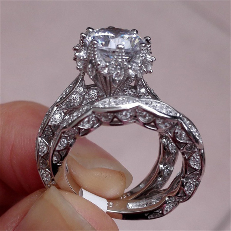 Wholesale- Vintage Engagement wedding Band ring Set for women 3ct Simulated diamond Cz 925 Sterling Female Party ring