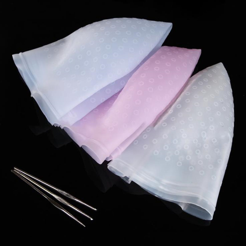 Professional Silicone Reusable Colouring Highlighting Dye Frosting Tipping With Needle Transparent Hair Dyeing Cap Tool Gorro Para Tenir El Cabello Co