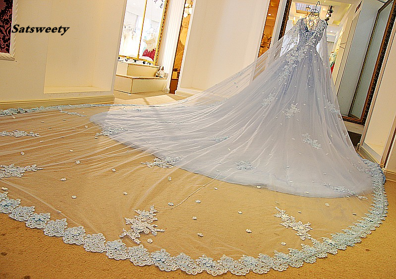 Dubai Sky Blue Wedding Dresses With Long Cloak Crystal Pearls Puffy Bridal Ball Gowns Robe De Mariee Appliques Casamento