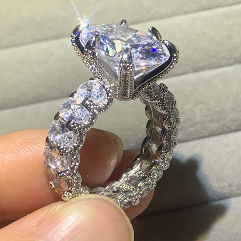 Sterg Sier Big Dove Egg 10CT Cubic Zirconia Ring - Vintage Bohemian Wedding Band for Women 1674