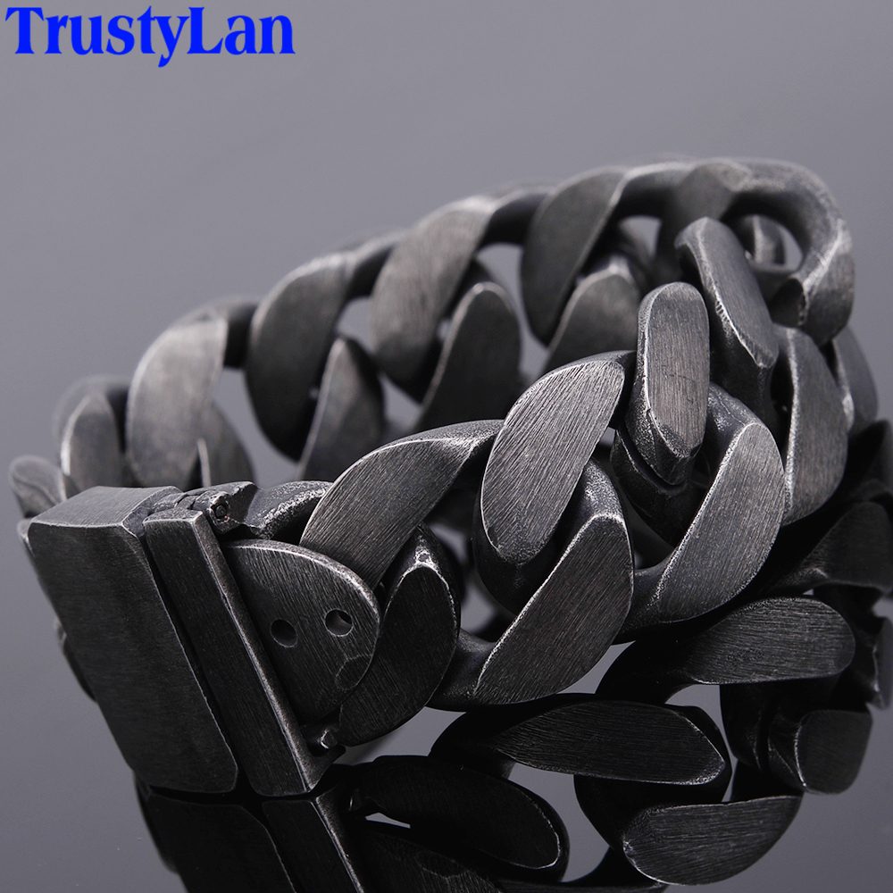 24mm Wide Friendship Mens Bracelets 2018 Black Stainless Steel Charm Man Bracelet Men With Belt Buckle Chain Link Metal Jewelry J190625