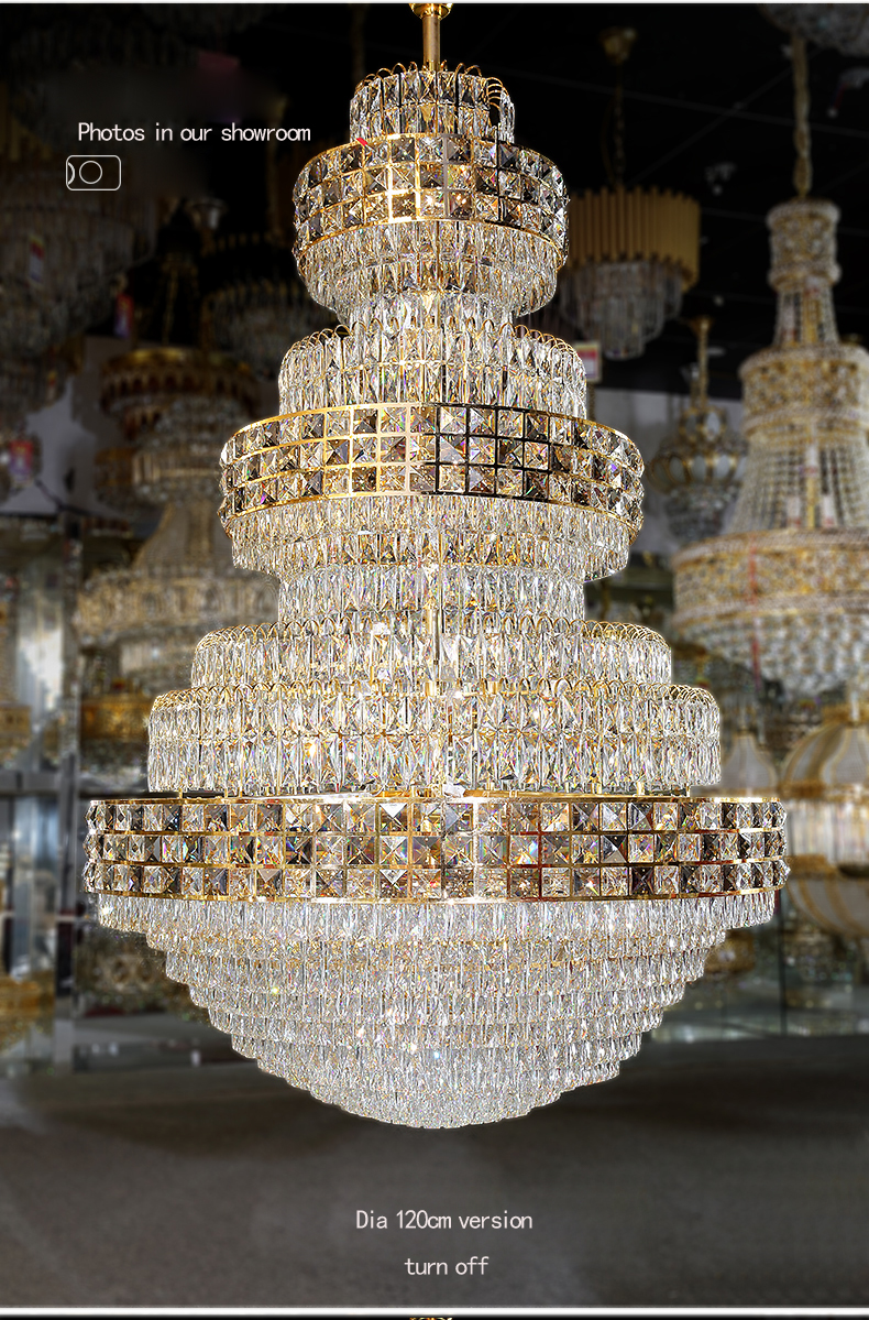 LED Light Modern Crystal Chandeliers Lights Fixture American Chandelier Hotel Interior Home Indoor Lighting Big Long Hanging Lamp Dia120cm/150cm