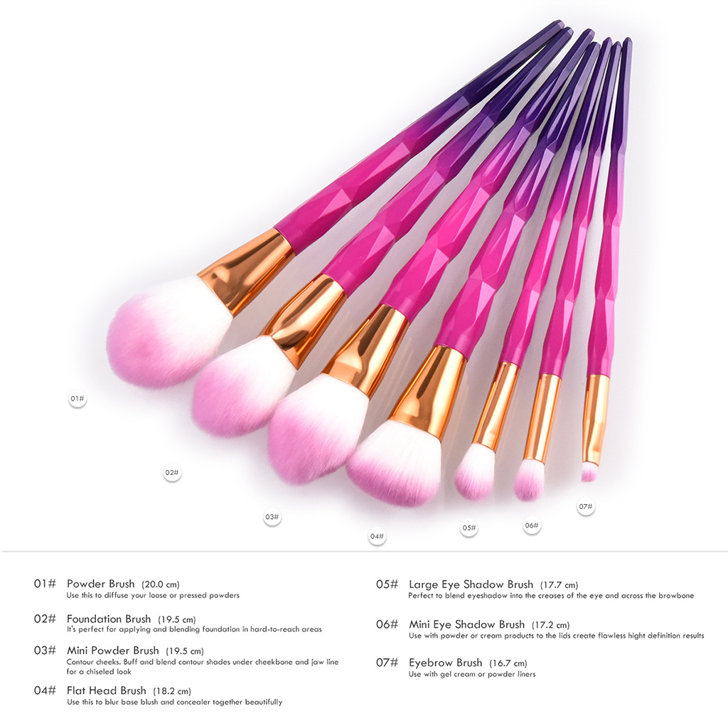 7Pcs set Diamond Makeup Brush Cosmetic Blending Rainbow Professional Makeup Brushes Set Eyeliner Eyebrow Lip Brush Beauty Tool