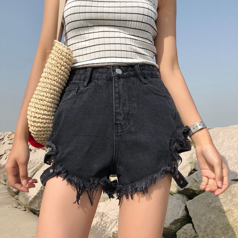Women's Summer Shorts Denim Sexy Light Blue Distressed Hight Waisted Black Ripped Jeans Sexy Short For Women