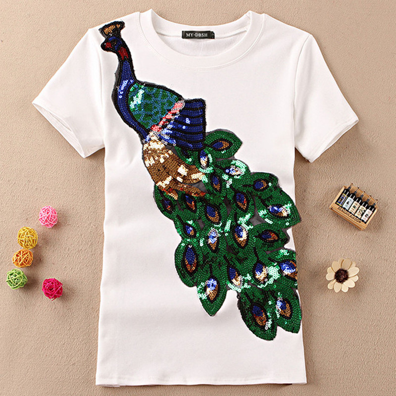 Noble Elegant T Shirt Women Peacock Sequined Sequins T -Shirt Womens Fashion New Top Tee Shirt Femmer Lady Sakura Clothes 
Noble Elegant T Shirt Women Peacock Sequined Sequins T -Shirt Womens Fashion New Top Tee Shirt Femmer Lady Sakura Clothes