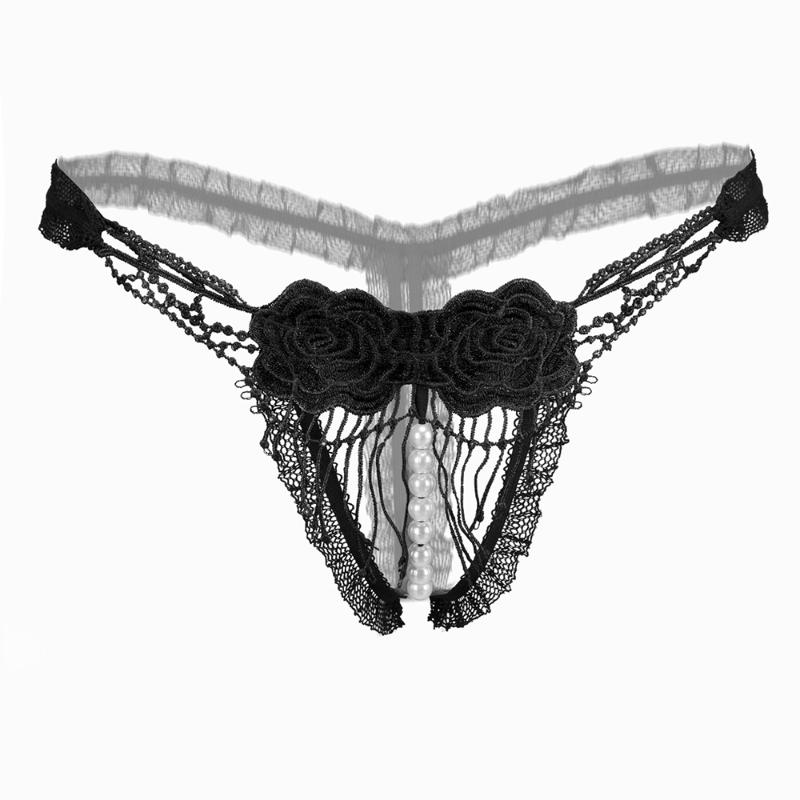 Sexy lace panties rose embroidery pearl thong T pants transparent sexy temptation female, Black
Sexy lace panties rose embroidery pearl thong T pants transparent sexy temptation female, Black
