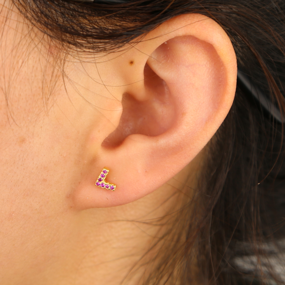 925 Sterling silver simple multi piercing stud V Arrow stud earring 4 color minimal delicate dainty studs for girl