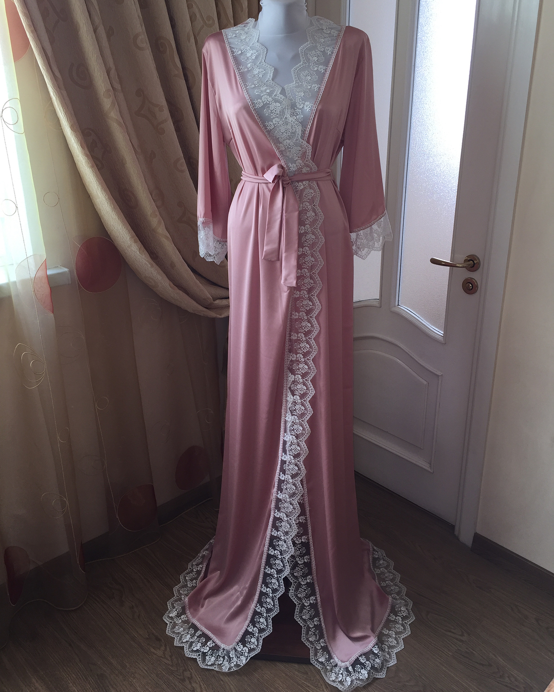 100 real image bride sleepwear robes custom made lace edge long sleeve women sleepwear dresses cheap