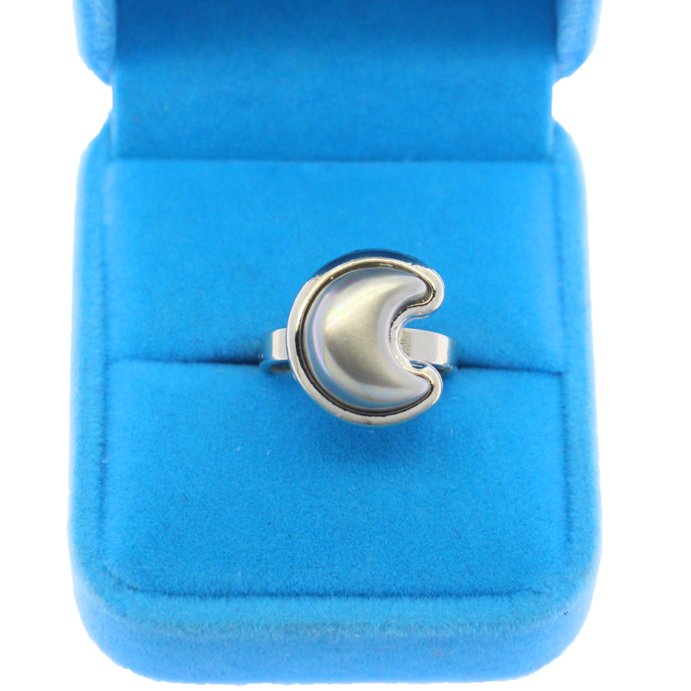 Fashion surprise gem gifts natural shell crescent silver ring women refined simple ring wholesale