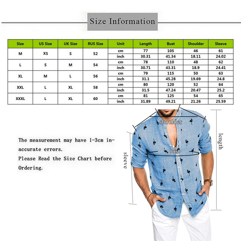 Hawaiian Beach Flamingo Print Shirt 2019 New Button Long Sleeve Chemise Hombre Slim Casual Autumn Linen Shirt Blusa Masculina11