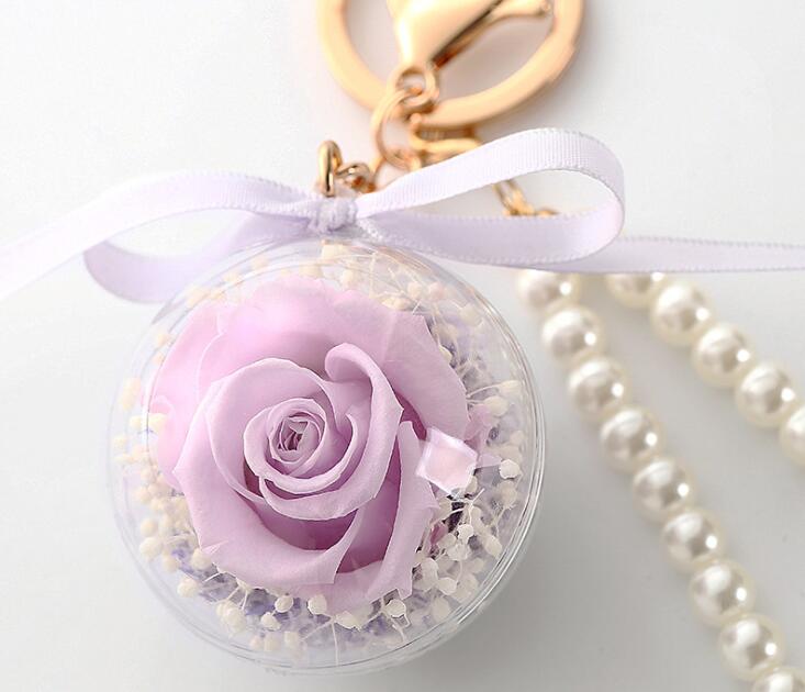 Preserved Rose Flower In Acrylic Ball Key Chain Immortal Flower Tassel Romantic Gift Valentine's Day Birthday