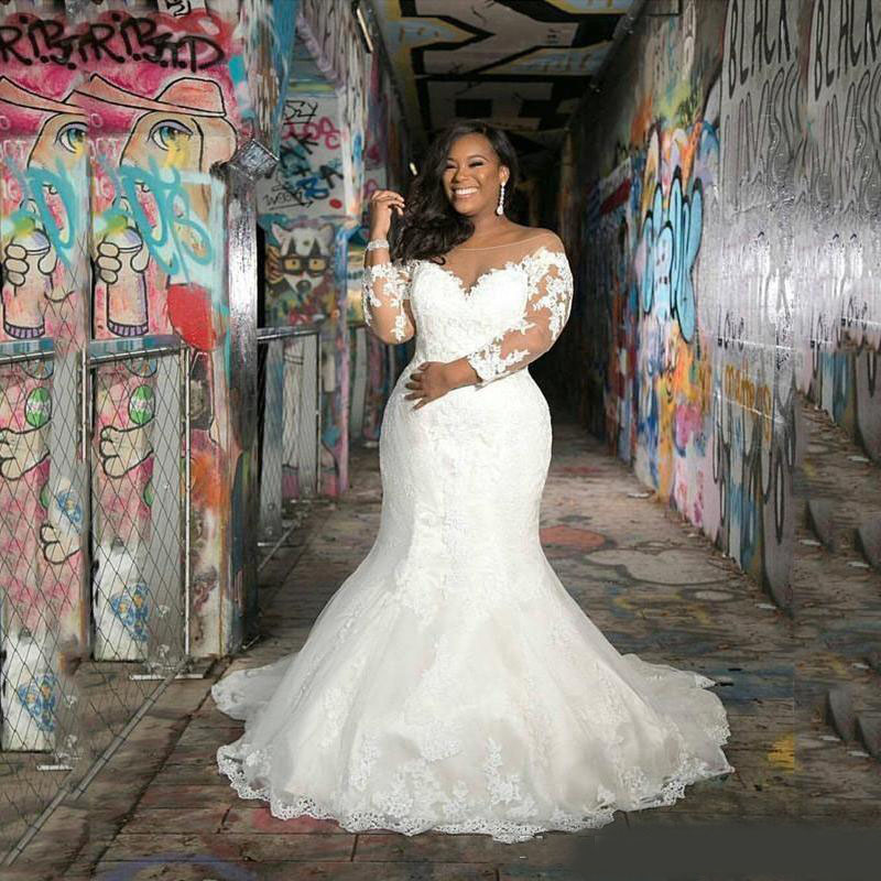 Setwell Plus Size Mermaid Wedding Dresses Sheer Jewel Neck Long Sleeves Lace Appliques Floor Length Wedding Dress Bridal Gowns Robe, White
Setwell Plus Size Mermaid Wedding Dresses Sheer Jewel Neck Long Sleeves Lace Appliques Floor Length Wedding Dress Bridal Gowns Robe, White