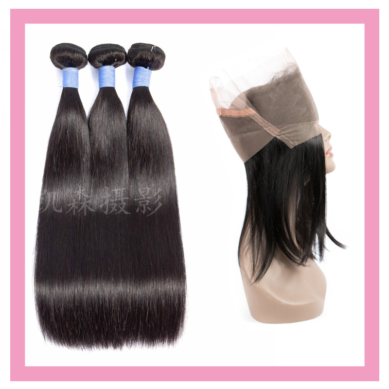 

Peruvian Human Hair 3 Bundles With 360 Lace Frontal With Baby Hair Straight Wholesale Silky Straight 4 pieces/lot, Natural color