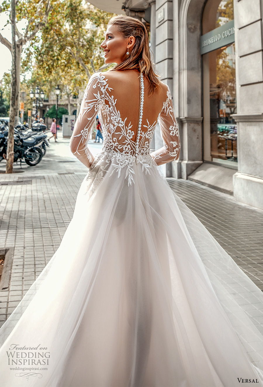 2020 New A Line Wedding Dresses Sexy Sheer Neck Long Sleeve Lace Appliques Vestidos De Novia Illusion Sweep Train Bridal Gowns