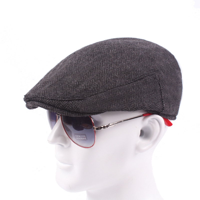 Autumn Winter Men Cap Hats British Western Style Wool Advanced Flat Ivy Cap Classic Vintage Striped Beret
