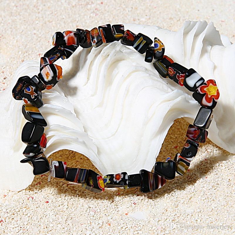 Wholesale-Bangle Charm Bracelets Gemstone Bead Crystal Millefiori Glass Quartz Chip Stretchy Bracelet Bangle