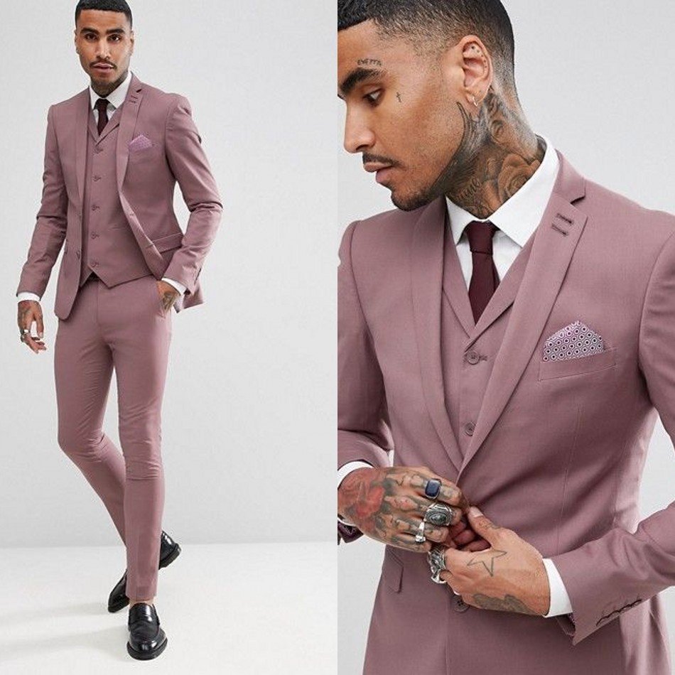 Gentleman Groom Wedding Tuxedos Mens Peaked Lapel Pants Suits Best Men Jacket Blazer Prom/Dinner 3 Pieces (Jacket+Vest+Pants)